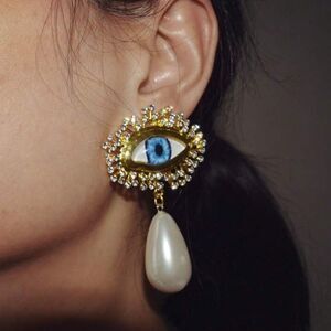 trendy evil eye pearl drop earrings A430